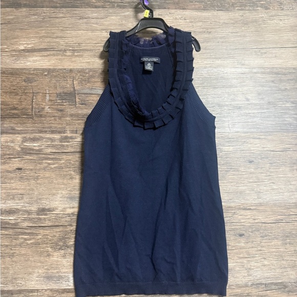 Banana Republic Navy Ruffle Merino Wool Tank Top - Picture 1 of 6